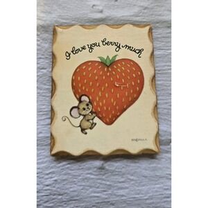 Refrigerator Magnet By Paula With Strawberry And Whimsical Mouse "I Love You...